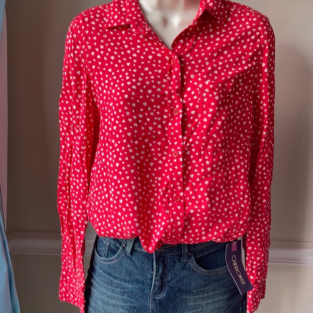LAST CHANCE Heart Print Button-down Long Sleeve Blouse